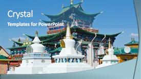  Presentation with vedic ancient buddhist text - Presentation having temple university - ivolginsky datsan - one background and a teal colored foreground