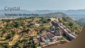  Presentation with rajasthan - Amazing PPT theme having temples and houses inside the walls of kumbhalgarh fort rajasthan india backdrop and a light blue colored foreground