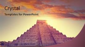 Presentation with pyramid - Beautiful slide deck featuring templo kukulcan temple in mexico backdrop and a coral colored foreground