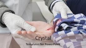  Presentation with unemployment unemployed hand cut word - Presentation design featuring temporary bandage from a bleeding background and a coral colored foreground