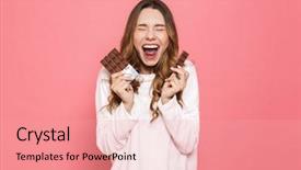  Presentation with bar pieces dark chocolate - Beautiful theme featuring temptation - portrait of a delighted young backdrop and a coral colored foreground