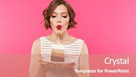  Presentation with pretty girl - Beautiful PPT theme featuring temptation - portrait of a pretty girl backdrop and a coral colored foreground