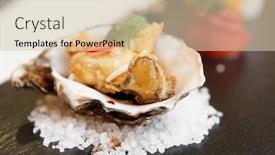 Presentation with oyster - Slides enhanced with starter fine dining - tempura fried oyster in shell background and a lemonade colored foreground