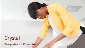  Presentation with american equality - Theme enhanced with tems investigations - afro american businesswoman reading document background and a lemonade colored foreground