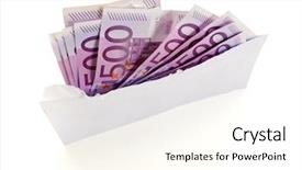  Presentation with envelope - Beautiful theme featuring ten 500 euros bills in torn open envelope isolated on white background backdrop and a cream colored foreground