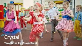  Presentation with children dance - Audience pleasing slides consisting of dancing kids - ten children dance at playground backdrop and a violet colored foreground