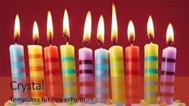  Presentation with birthday cake colorful candles - Cool new presentation theme with ten colorful candles on red backdrop and a red colored foreground