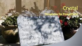  Presentation with flowers - Colorful PPT layouts enhanced with ten commandment tablets among pots backdrop and a tawny brown colored foreground