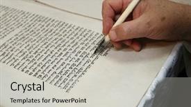  Presentation with ten commandments - Theme with ten commandments - judaism torah a sacred roll background and a light gray colored foreground