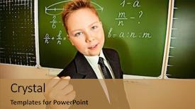  Presentation with classroom - Amazing PPT theme having ten-years-boy-shakes backdrop and a  colored foreground