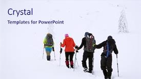  Presentation with alien in winter - Colorful slide deck enhanced with tenacity - group of alpinists trekking backdrop and a sky blue colored foreground