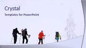  Presentation with trekking - Colorful PPT theme enhanced with tenacity - group of alpinists trekking backdrop and a sky blue colored foreground