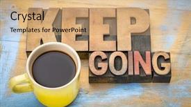  Presentation with coffee cup - Colorful presentation design enhanced with tenacity - keep going motivation word abstract backdrop and a coral colored foreground