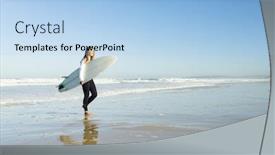 Presentation with beach - Colorful presentation design enhanced with tenage girl in the beach with her surfboard backdrop and a light blue colored foreground