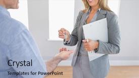  Presentation with realtor - PPT theme consisting of tenant - close up of a smiling background and a light blue colored foreground