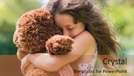  Presentation with teddy bear - Amazing PPT layouts having tender - emotional girl hugging her teddy backdrop and a red colored foreground