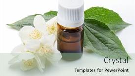  Presentation with jasmine - Audience pleasing PPT theme consisting of tender jasmine flowers and jasmine oil isolated on white background backdrop and a seafoam green colored foreground