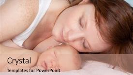  Presentation with baby sleeping - Audience pleasing slide deck consisting of tender mother looking at her backdrop and a coral colored foreground