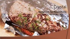  Presentation with tenderloin - Slides having tenderloin grilled in aluminum foil background and a coral colored foreground