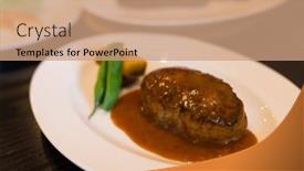  Presentation with tenderloin - Slide set having tenderloin-steak-on-plate background and a coral colored foreground