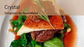  Presentation with tenderloin - Cool new presentation theme with tenderloin steak with beef terrine and spinach on plate backdrop and a coral colored foreground