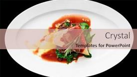  Presentation with tenderloin - Amazing slide deck having tenderloin steak with beef terrine and spinach isolated on black backdrop and a coral colored foreground