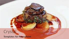  Presentation with foie - Slides having tenderloin-steak-with-foie-gras background and a red colored foreground