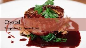  Presentation with tenderloin - PPT theme featuring tenderloin steak wrapped in bacon background and a red colored foreground