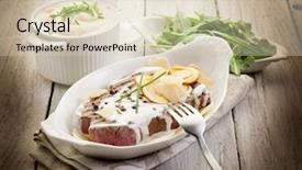  Presentation with tenderloin - Presentation theme with tenderloin with cream sauce ovum background and a soft green colored foreground