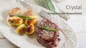  Presentation with tenderloin - Audience pleasing presentation theme consisting of tenderloin with potatoes backdrop and a soft green colored foreground