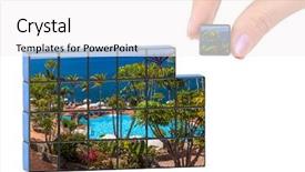  Presentation with hand holding puzzle piece - Presentation design with tenerife canary my photo puzzle background and a white colored foreground