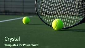  Presentation with tennis - Colorful presentation theme enhanced with tenis - tennis ball and racket backdrop and a tawny brown colored foreground