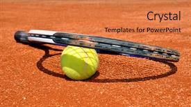  Presentation with court - PPT theme enhanced with tenis - tennis ball and racket background and a coral colored foreground
