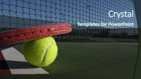  Presentation with court - Beautiful slides featuring tenis - tennis ball and racquet backdrop and a ocean colored foreground