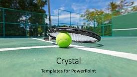  Presentation with lawn tennis a hard court - Amazing slide set having tenis - tennis ball and racquet backdrop and a mint green colored foreground