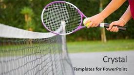  Presentation with badminton ball shuttlecock racket - Theme consisting of tenis - woman holding tennis racket background and a light gray colored foreground