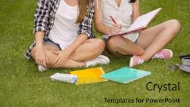  Presentation with study - Presentation theme enhanced with tennagers - tennage students sitting background and a  colored foreground