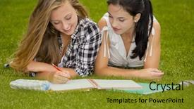  Presentation with study - Presentation design enhanced with tennagers - tennage students sitting background and a  colored foreground