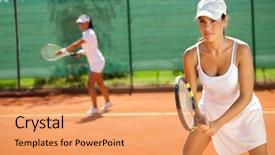  Presentation with women in court - Audience pleasing presentation theme consisting of tennis at the tennis court backdrop and a coral colored foreground