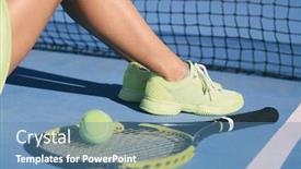  Presentation with tennis shoes - Presentation design enhanced with tennis-athlete-player-woman-legs background and a teal colored foreground