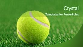 Presentation with tennis - Cool new presentation theme with tennis ball against grass background backdrop and a forest green colored foreground
