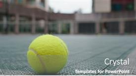  Presentation with court - Amazing PPT theme having tennis-ball-on-a-tennis backdrop and a gray colored foreground