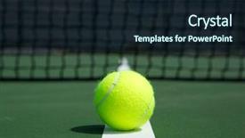  Presentation with court - Presentation theme having tennis ball on the court background and a wine colored foreground