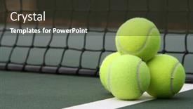  Presentation with pyramid - Audience pleasing slide deck consisting of tennis ball pyramid near the net backdrop and a tawny brown colored foreground