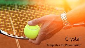  Presentation with ready - Colorful slides enhanced with tennis balls racket court - getting ready to serve backdrop and a red colored foreground
