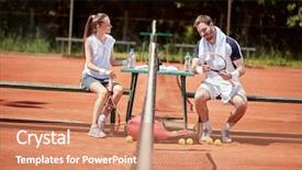  Presentation with pause - Presentation design with tennis court during pause background and a coral colored foreground