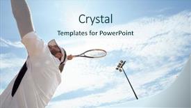  Presentation with court - Audience pleasing slide set consisting of tennis court on shinny backdrop and a sky blue colored foreground