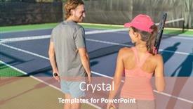  Presentation with active lifestyle - Beautiful PPT theme featuring tennis-court-players-couple-playing backdrop and a coral colored foreground