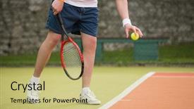  Presentation with tennis - PPT theme with tennis player about to serve background and a  colored foreground