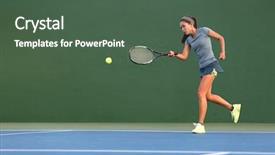  Presentation with tennis - Amazing slide set having tennis player asian woman playing backdrop and a ocean colored foreground